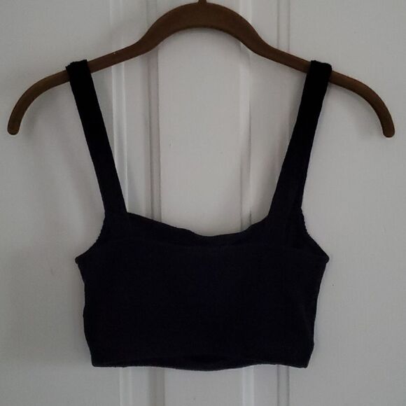 Zara Square Neck Ribbed Black Crop Top - Picture 4 of 5